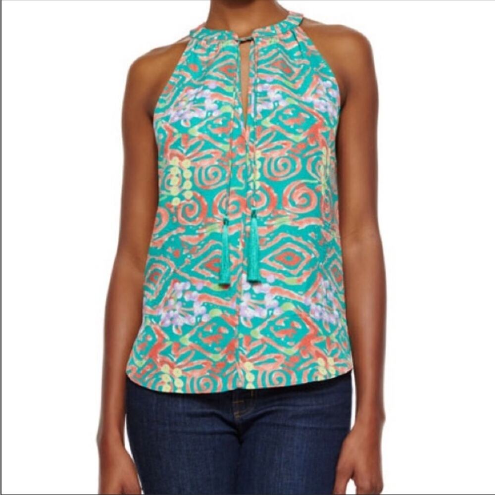 Cooper & Ella Coral Reef Print Sleeveless Laya Tassel Top Size S